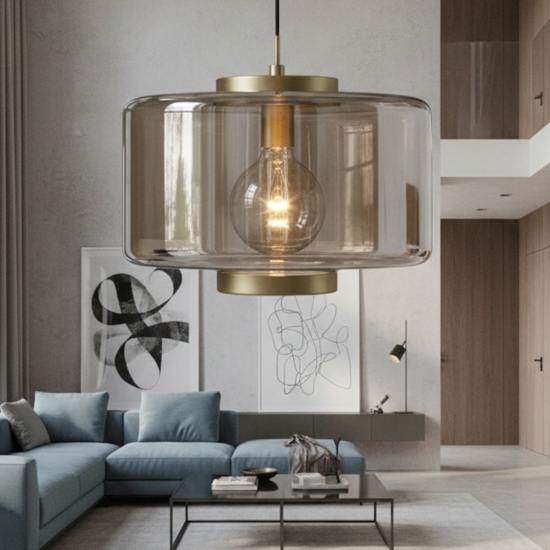 Lampadario moderno per soggiorno vetro bronzo