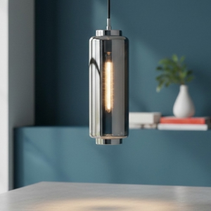 Lampada a sospensione per cucina cilindro vetro cromo grafite