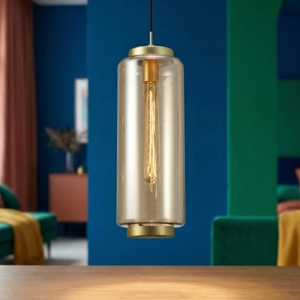 Lampada a sospensione in vetro trasparente bronzo design