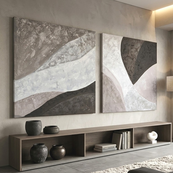 Coppia di quadri astratti materici  quadrati 80x80 moderni per soggiorno 