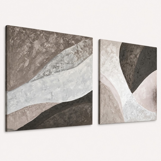 Coppia di quadri astratti materici  quadrati 80x80 moderni per soggiorno 