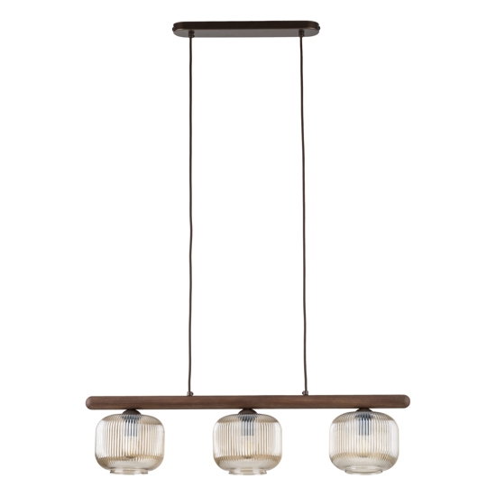 Lampadario per cucina barra di legno vetri rigati cognac