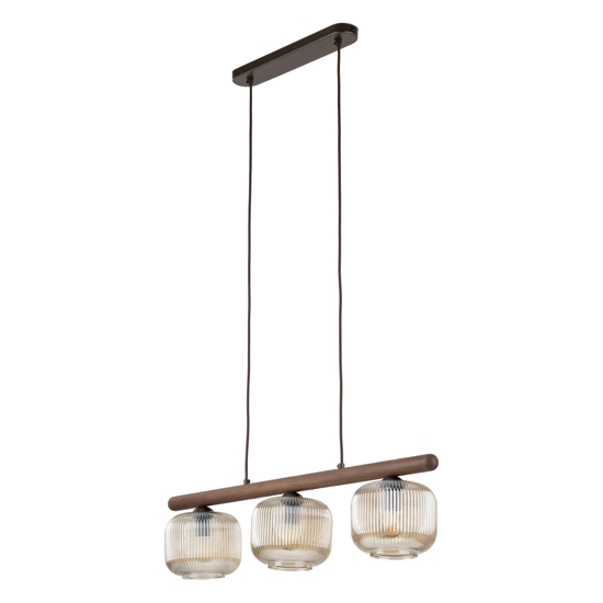 Lampadario per cucina barra di legno vetri rigati cognac