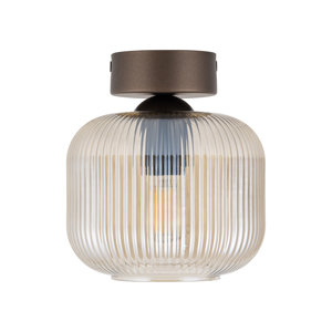 Piccola plafoniera da soffitto sfera di vetro rigato cognac trasparente
