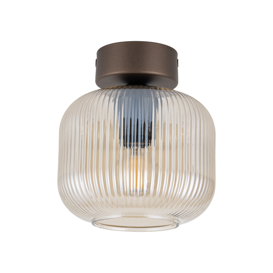 Piccola plafoniera da soffitto sfera di vetro rigato cognac trasparente