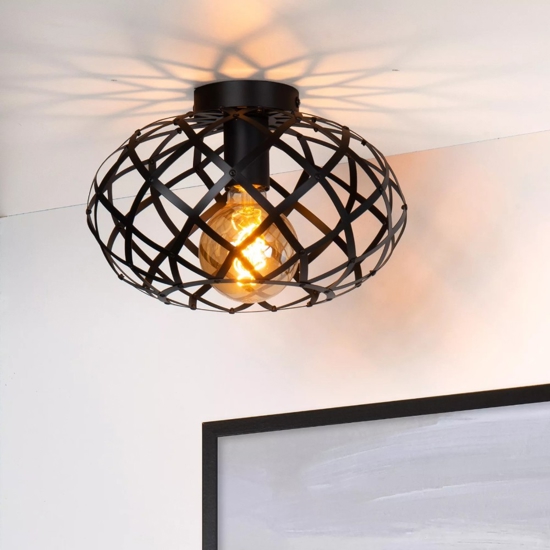 Plafoniera da soffitto cesto intreccio di metallo nero