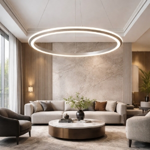 Lampadario anello 75cm nickel led dimmerabile per soggiorno cct 2300k-4000k