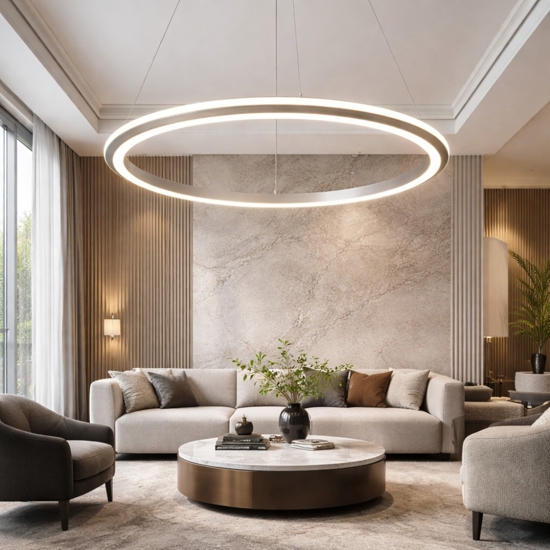 Lampadario anello 75cm nickel led dimmerabile per soggiorno