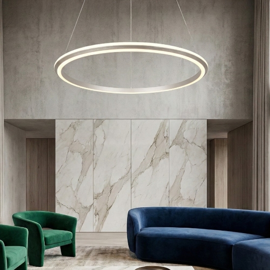 Lampadario anello 75cm nickel led dimmerabile per soggiorno cct 2300k-4000k