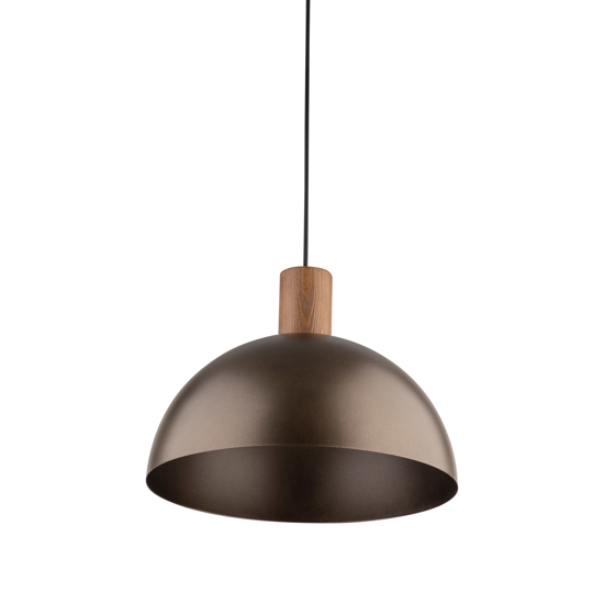 Lampadario cupola marrone in metallo inserti legno pino per cucina