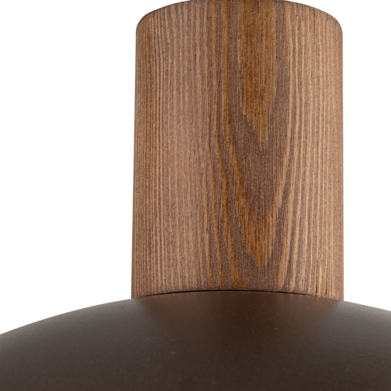 Lampadario cupola marrone in metallo inserti legno pino per cucina