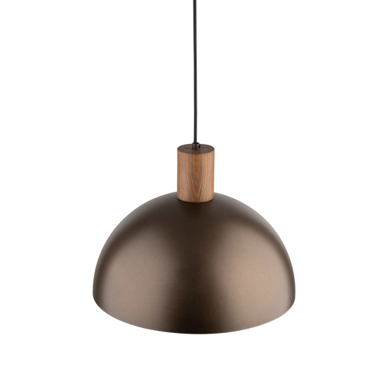 Lampadario cupola marrone in metallo inserti legno pino per cucina