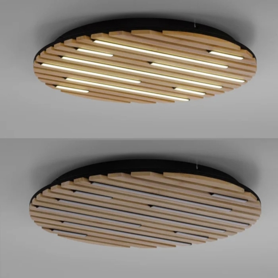 Plafoniera in legno con pannello acustico led 2700k a 5000k con telecomando app