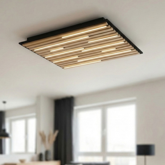 Plafoniera di legno quadrata con pannello acustico led 2700k a 5000k