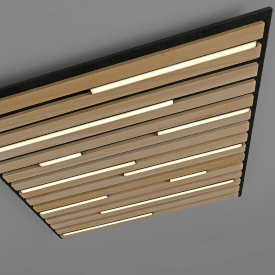 Plafoniera di legno quadrata con pannello acustico led 2700k a 5000k