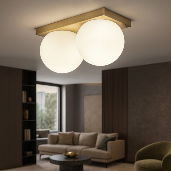 Plafoniera led oro ottone brunito sfere di vetro dot perenz