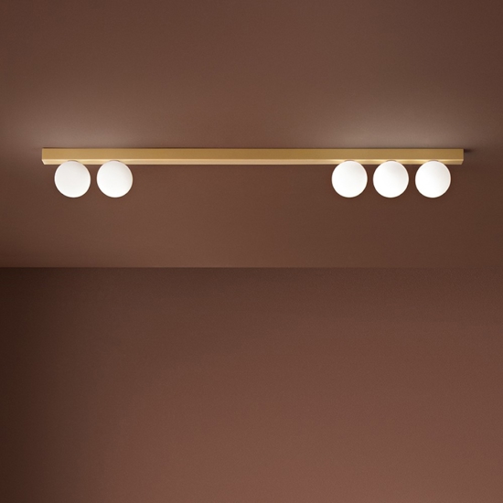 Plafoniera oro con sfere per salotto moderno snooky perenz