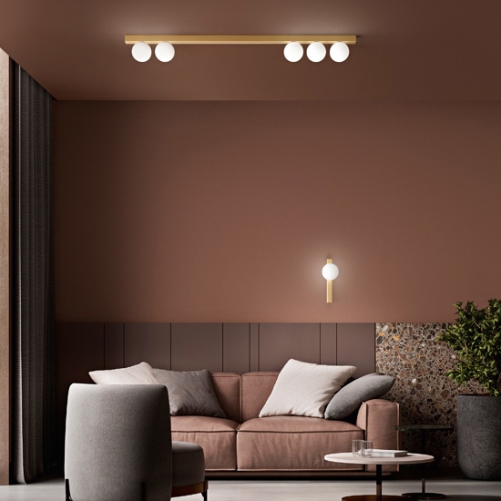 Plafoniera oro con sfere per salotto moderno snooky perenz