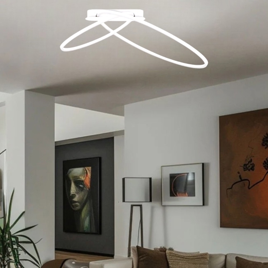 Plafoniera led 42w kiki moderna 3000k dimmerabile cerchi bianca