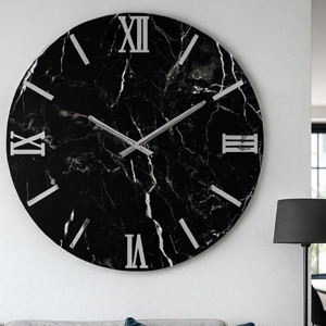 Orologio da parete 60cm nero effetto marmo tondo moderno