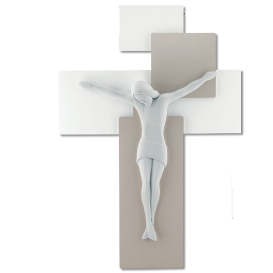 Crocifisso 30x42 moderno da parete nocciola bianco bongelli preziosi