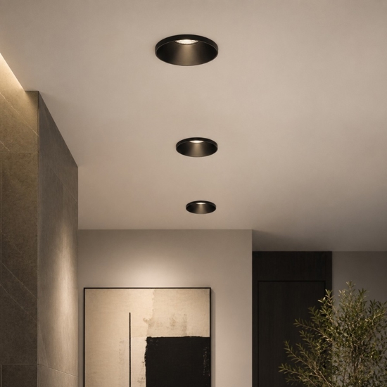 Faretto da incasso per cartongesso nero rotondo cornice sporgente