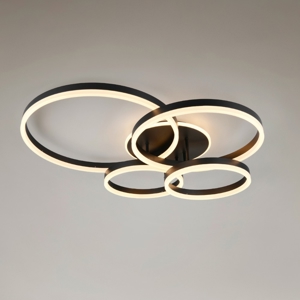Plafoniera anelli neri design moderna led dimmerabile con telecomando