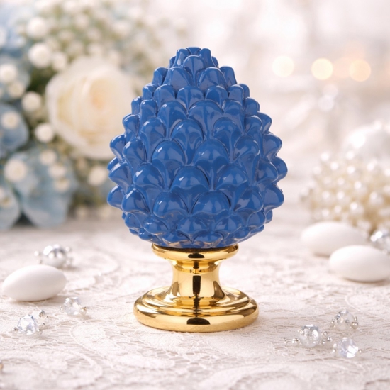Bomboniera pigna siciliana di ceramica blu oro bongelli preziosi