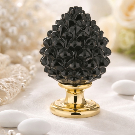 Bomboniera pigna siciliana nera oro ceramica bongelli preziosi