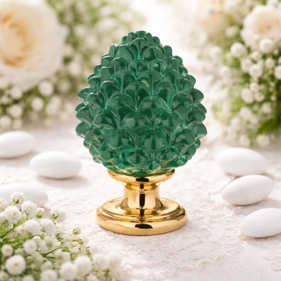 Bomboniera pigna verde oro bongelli preziosi di ceramica