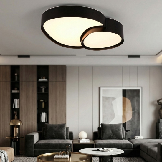 Plafoniera nera led design moderna per soggiorno con telecomando