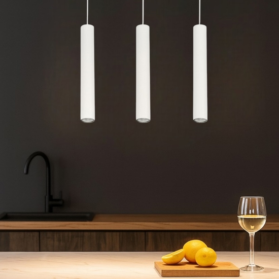 Lampadario da cucina tre luci cilindri bianco