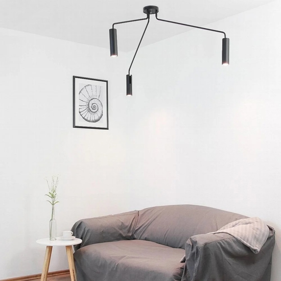 Lampada nera design da soffitto 3 luci faretti orientabili