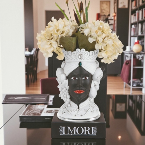 Scultura testa di moro h28 lui bianca nera bongelli preziosi