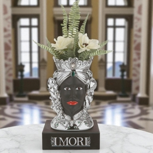 Testa di moro argento nero h28 lui  vaso bongelli preziosi