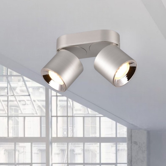 Faretto led da incasso o plafone grigio cromo 2 luci orientabili