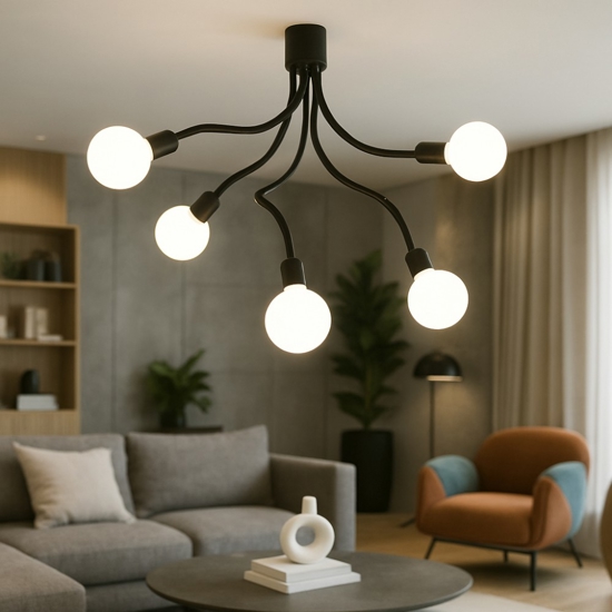 Plafoniera nera 5 luci orientabili moderna bulbo perenz illuminazione