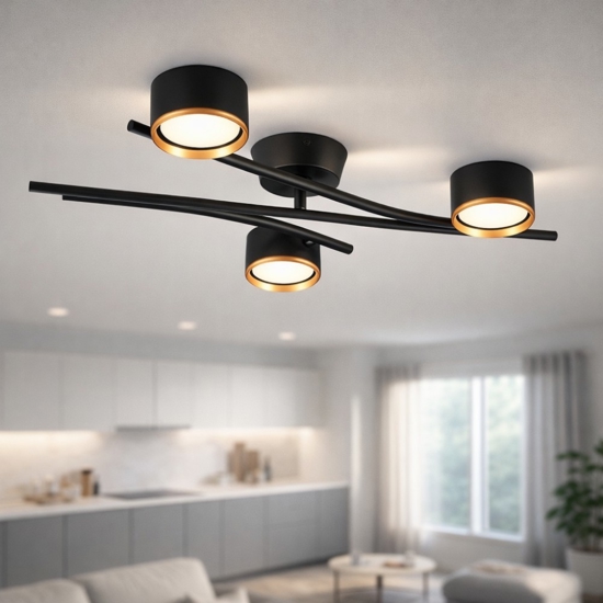 Plafoniera design minimal moderna nero oro luci orientabili
