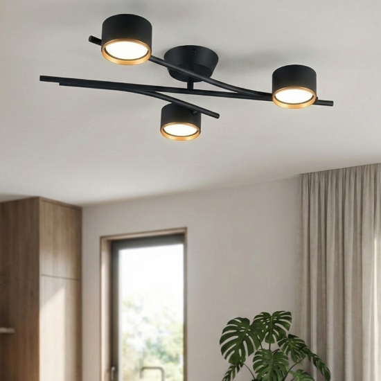 Plafoniera design minimal moderna nero oro luci orientabili