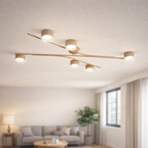 Plafoniera moderna colore beige 6 luci orientabili per soggiorno