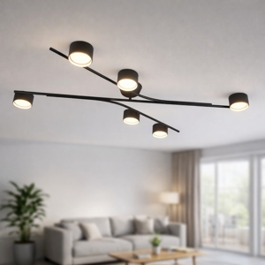 Plafoniera moderna nero oro per soggiorno 6 luci orientabili