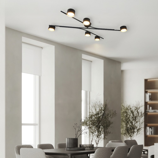 Plafoniera moderna nero oro per soggiorno 6 luci orientabili