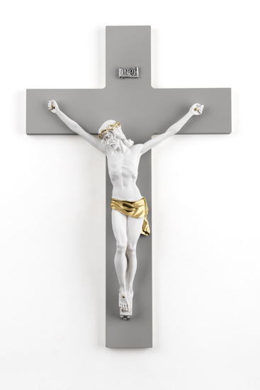 Crocifisso da parete 16x25 croce antracite cristo bianco oro