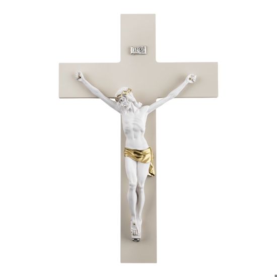 Crocifisso da parete 34x24 classico cristo bianco oro croce nocciola
