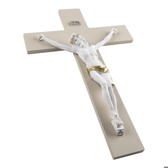 Crocifisso da parete 34x24 classico cristo bianco oro croce nocciola