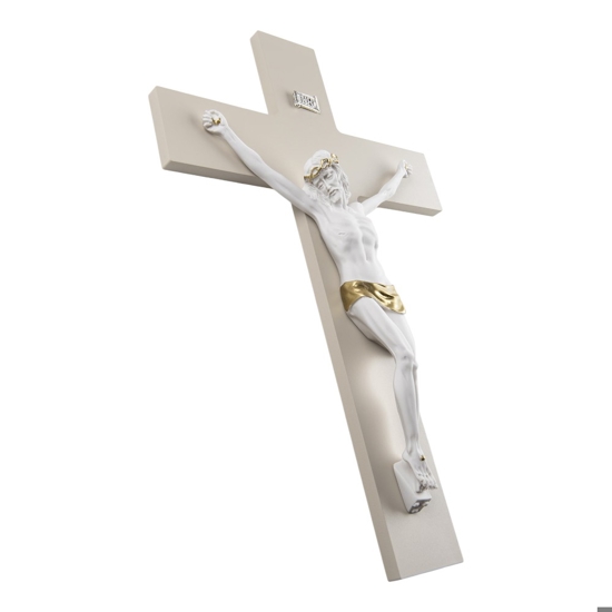 Crocifisso da parete 34x24 classico cristo bianco oro croce nocciola