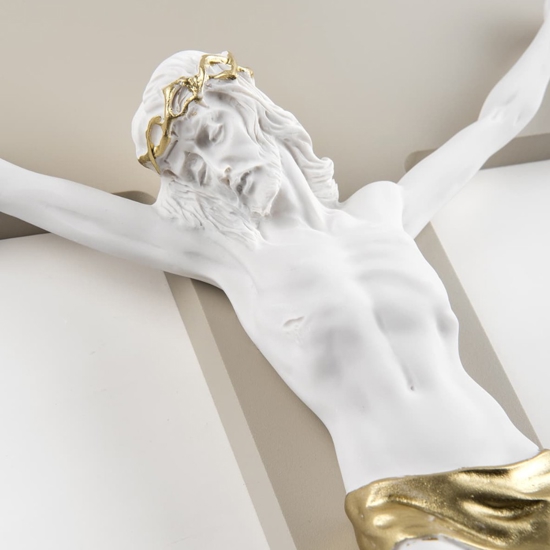 Crocifisso da parete 34x24 classico cristo bianco oro croce nocciola