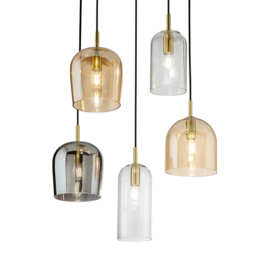 Lampadario coro perenz 5 pendenti vetri multicolor per salotto
