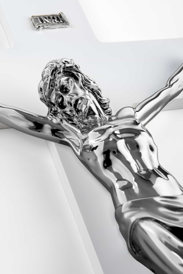 Crocifisso bianco da parete cristo argento 25x16