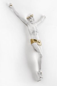 Crocifisso da parete 22x16 cristo senza crove bianco oro